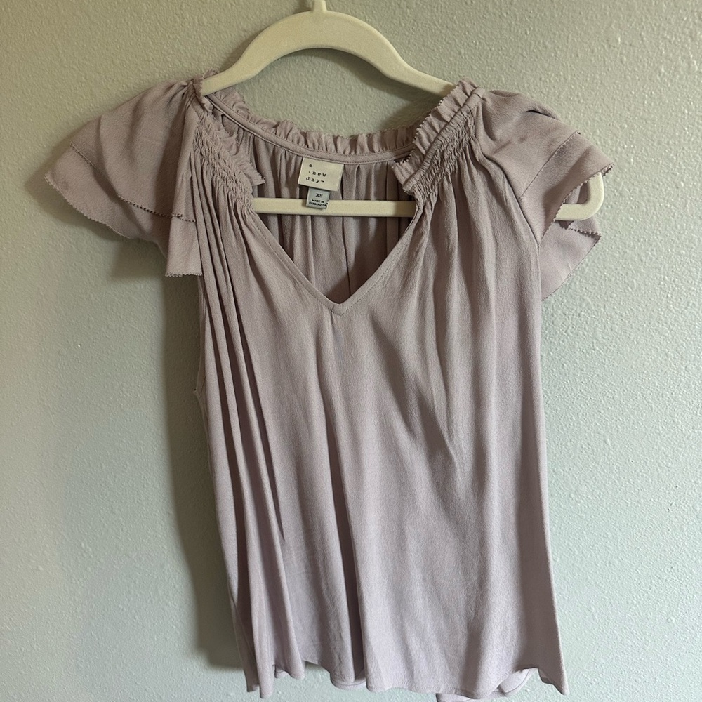 A New Day Tan Cap Sleeve Pleated Blouse